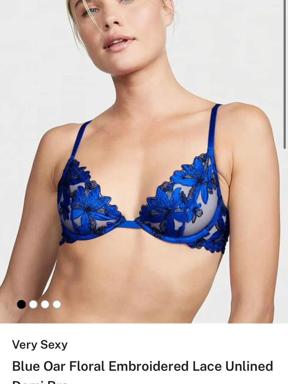 Victoria’s Secret Blue Floral Embroidered Lace Unlined Demi Bra